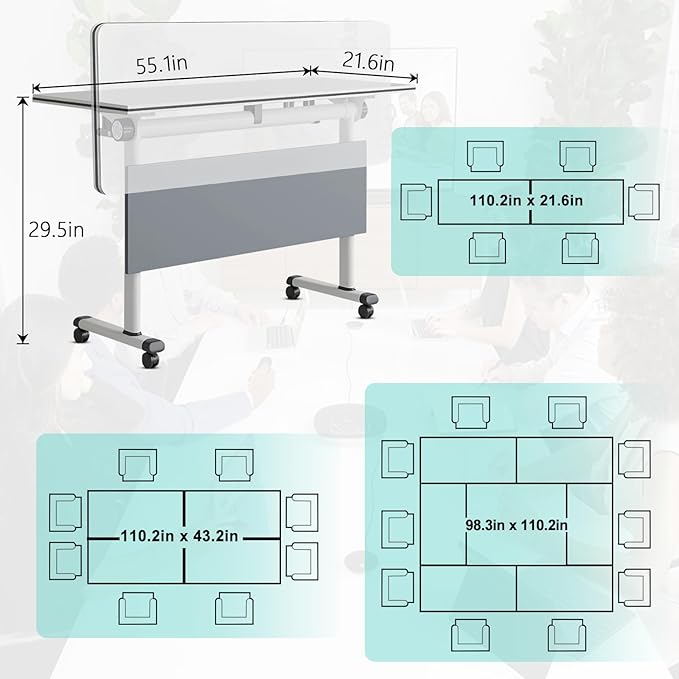 Conference Table,55.1''Folding Conference Room Table for 4-12 People,Mobile Flip Top MeetingTraining Table with Different Coulor and Styles for Offices, Classrooms,Meeting Room (4, B)