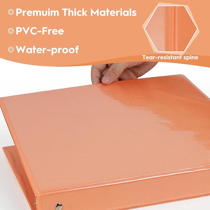 CIXILDTS 6-Pack 1-Inch Round Ring Binder, Standard 3 Ring Binder Fit Letter Size Paper, Presentation View Binders, Orange