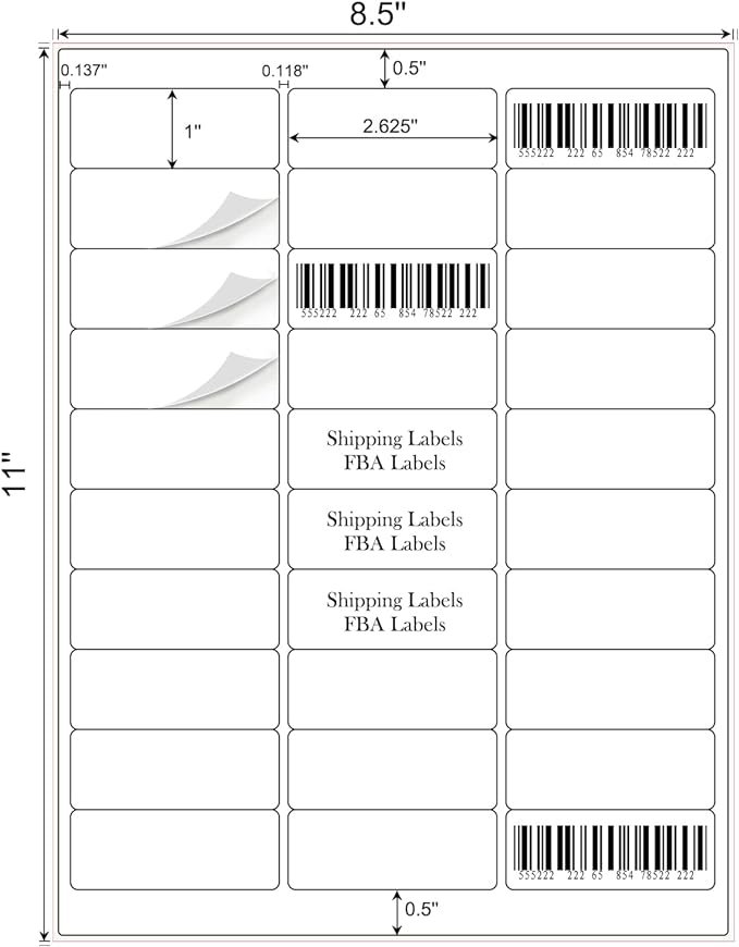 1" x 2-5/8" Address Labels 1500 Labels Sticker Paper for Laser/Ink Jet Printer mailing Labels 8.5"×11" White 30 per Sheet