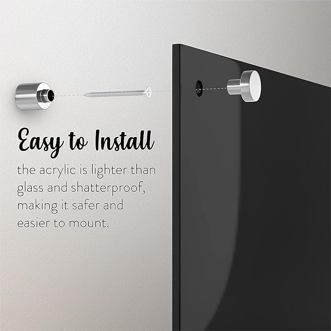 Acrylic Dry Erase Board for Wall with Stylish Border - Shipped Next Day, Made in USA, Non-Magnetic Whiteboard, Wall Mounted Board, Easy to Clean (Black - 24x36)