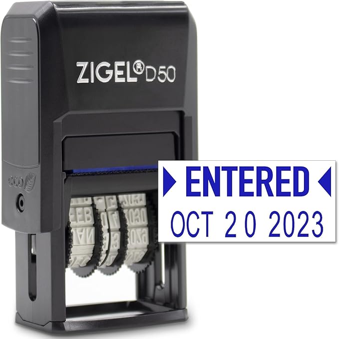ZIGEL D50 Date Stamp with Entered - Self Inking Date Stamp - Blue