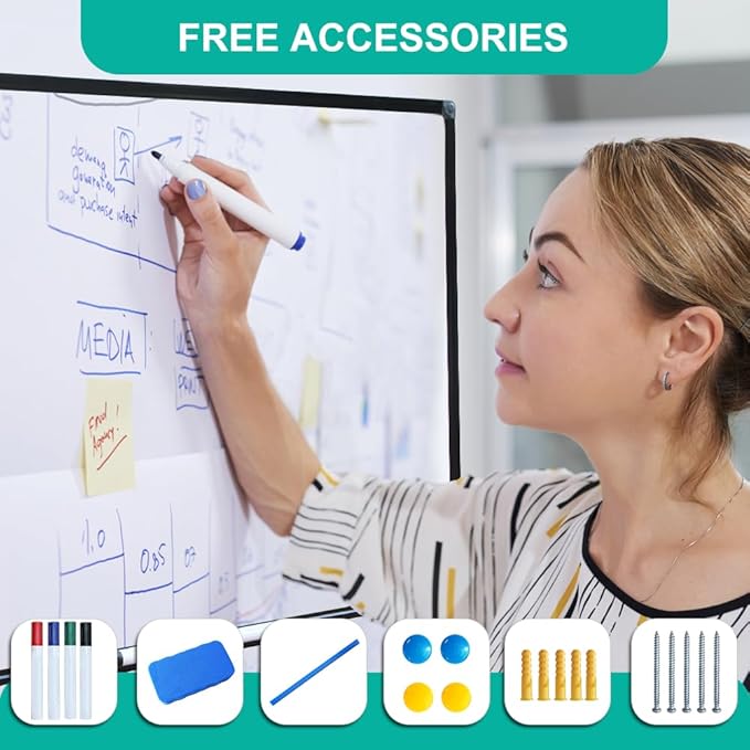XIWODE 32x44 Inch Magnetic Dry Erase Whiteboard，Black Aluminum Frame Wall-Mounted for Home School Office Conference Room