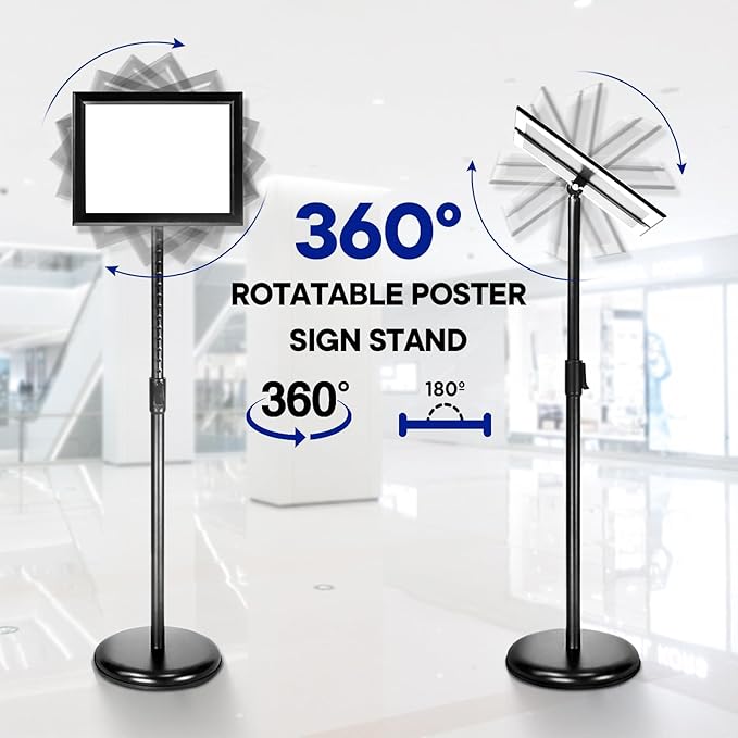 SENZHIYI Adjustable Poster Sign Stand Holder Heavy Duty Snap Open Aluminum Pedestal Floor Standing Sign Holder Vertical and Horizontal View Sign Displayed (Black, 11X17inches)