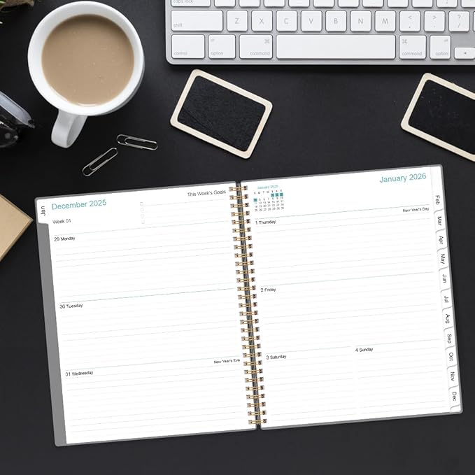2026 Planner - Planner 2026 from January 2026 to December 2026 with 12 Monthly Tabs, Flexible Cover, Inner Pocket, 8.5" x 11", Leaf Black