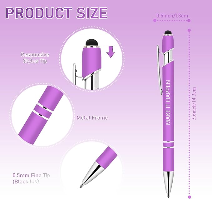 Luxeviss 30 Pcs Inspirational Pens Bulk - Motivational Ink Ballpoint Pen with Quotes Stylus Tip Nurse Gifts for School Coworkers Office Supplies Black Ink