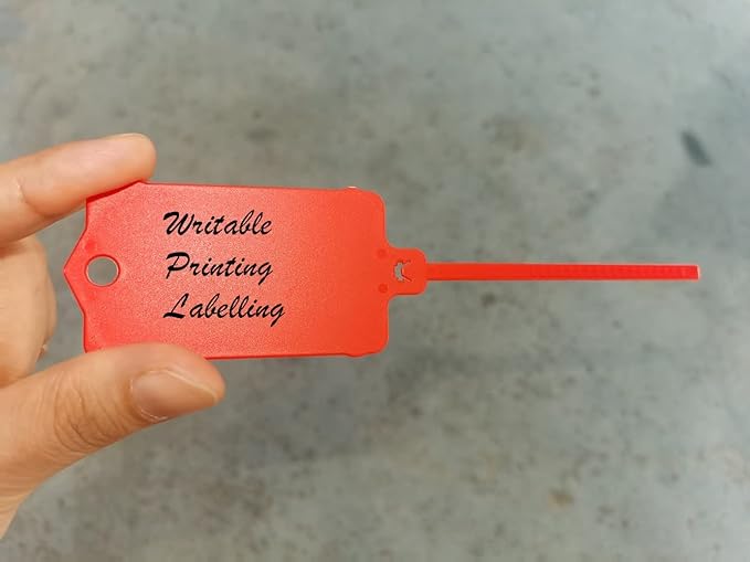 100pcs Reusable Blank Plastic Tags Ties Key Tags 1.45"*2.48" Serrated Tension Sealing Strap with Large Label Plastic Tie Mark Label Waterproof Hang Sign Write on Tag (Red, 100pcs)