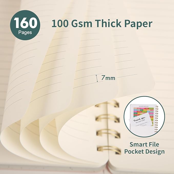 Spiral Notebook-5.75" x 8.125" College Ruled Journal with Inner Pockets and 160 Pages,PU Leather Cover Business Journal, Twin-Wire Binding Notebook Perfect for Office & Home School Supplies 6 pack Black/Green