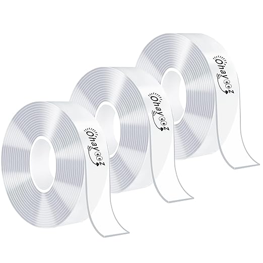 Ohayooz® Extra Strong Double Sided Tape Heavy Duty Removable 30FT, Clear Sticky Adhesive Nano Tape Tough Washable Waterproof Mounting Tape for Hanging Picture, Poster, Carpet, Photo Deco, Pack of 3