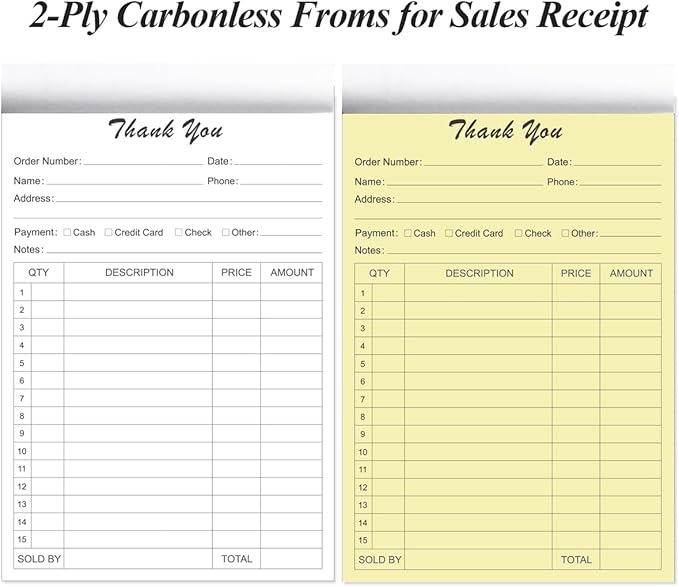 Thank You Receipt Book - 5.5" x 8.5" Cardboard 2-Part Carbonless Sales Invoice Book, 50 Sheets Invoice Pad with Cardboard for Small Business