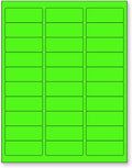 8-1/2 x 11 Neon Color High Light Fluorescent Labels for Laser & Inkjet Printer (Green Fluorescent, 1" x 2-5/8" - 30 Per Page | 3,000 Labels)