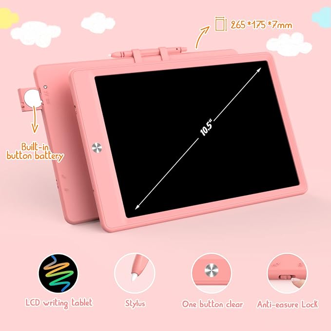 BUKEBU LCD Writing Tablet Doodle Board, Colorful Drawing Pad, Electronic Drawing Tablet, Drawing Pads,Travel Gifts for Kids Ages 3 4 5 6 7 8 Year Old Girls Boys (10.5 inch, Pink&Pink)