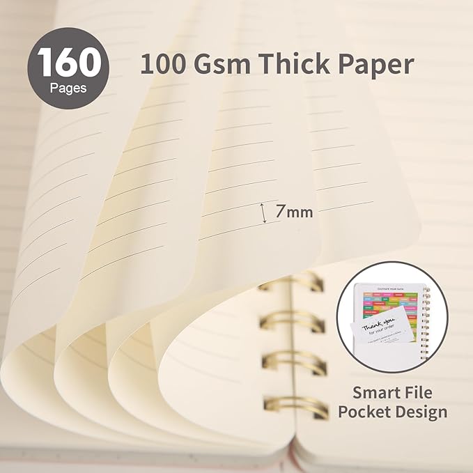 Spiral Notebook-5.75" x 8.125" College Ruled Journal with Inner Pockets and 160 Pages,PU Leather Cover Business Journal, Twin-Wire Binding Notebook Perfect for Office & Home School Supplies Grey