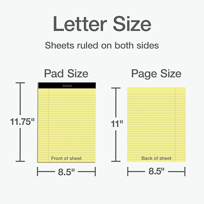 Oxford Premium Legal Pads, 12 Pack, Premium Note Pads, 50 Legal Rule 8.5" x 11" Sheets, Canary Yellow Paper with Firm Back, Professional Legal and Office Notepads