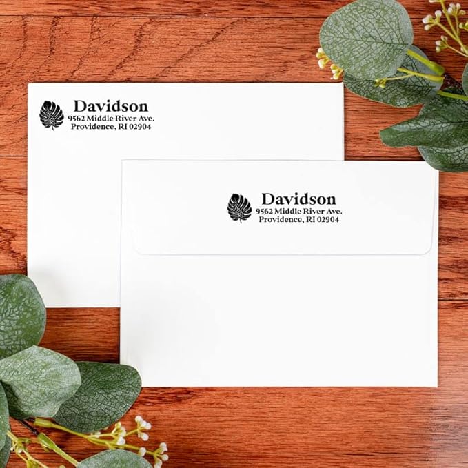 Custom Floral Address Stamp | Choose from 12 Designs | Multiple Ink Color Options | Envelope Return Address Stamp for Couple or Family (Design 7, Medium)