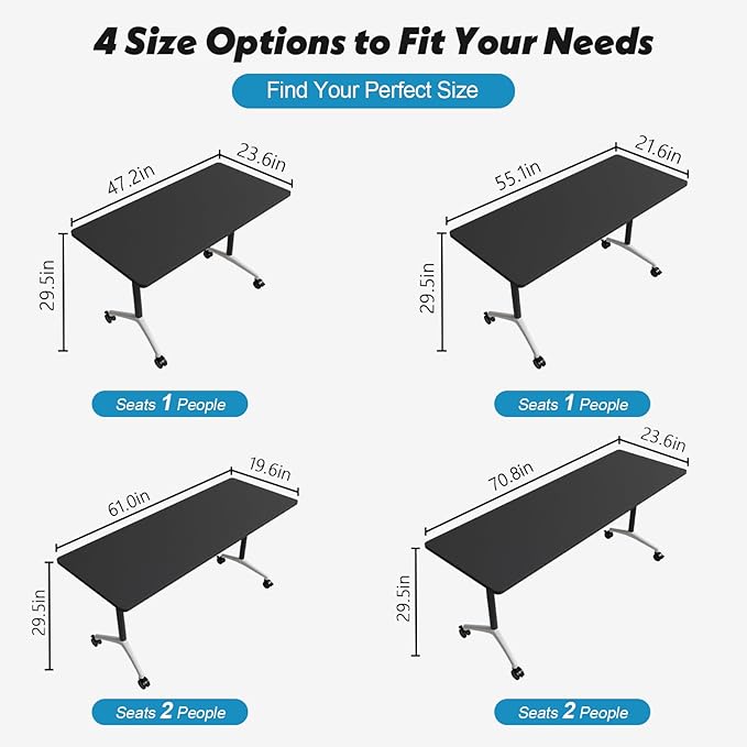 Goakwwuz Conference Room Table, Folding Conference Tables,Thicken Grey Tabletop,Flip Top Wooden Seminar Meeting Room Table for Conference Room Offices (6, Black, 47.2“)