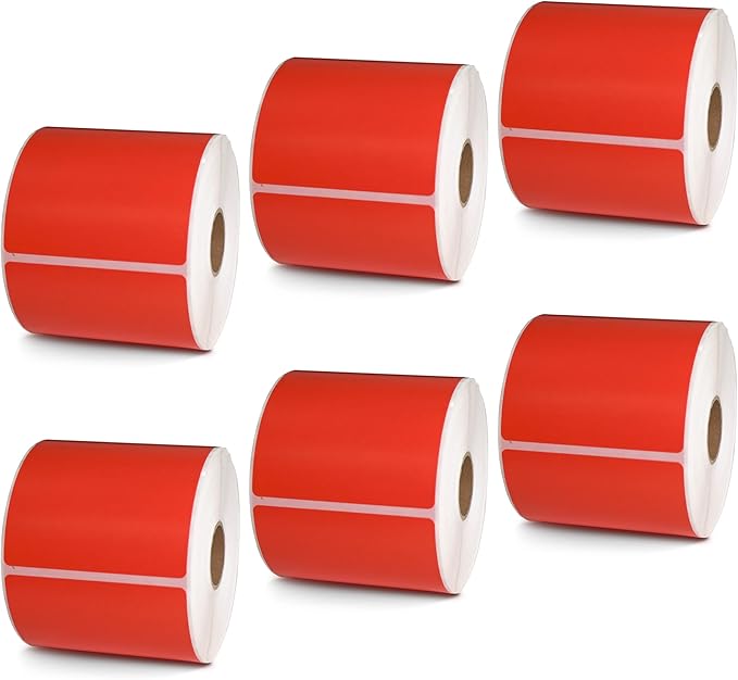 BETCKEY - 3" x 5" Multipurpose & Large Shipping Labels Compatible with Zebra & Rollo Label Printer,Premium Adhesive & Perforated[Red, 6 Rolls, 2100 Labels]