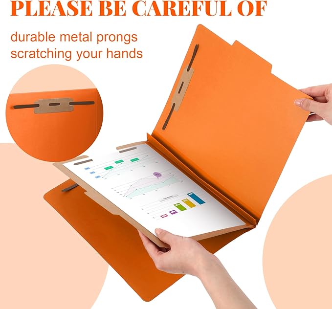 Skyygemm 48 Pcs Classification Folders Letter Size, 1 Divider Pressboard File Folder with Fasteners, Expanding File Organizer Bulk for School Teachers, Office Employee, Coworker, Staff (Orange)