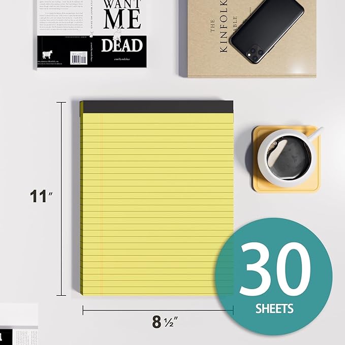 MSKKSM Legal Pads 8.5 x 11, 2 Pack Yellow Note Pads 8.5 x 11 Writing Pads, Wide Ruled Legal Notepads, Lined Pads of Paper Yellow Paper Pads, 30 Sheets Per Notepad for School, Home, Office, Business
