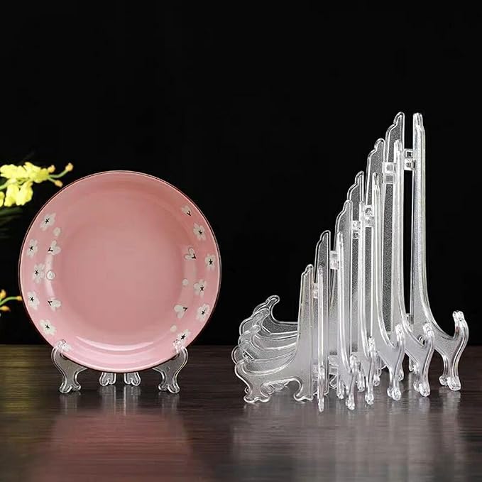LonlyEagle 6 Pack 9 Inch Clear Plastic Easels or Stand/Plate Holders to Display Pictures or Other Items at Weddings, Plate Stands for Home Decoration, Birthdays, Tables