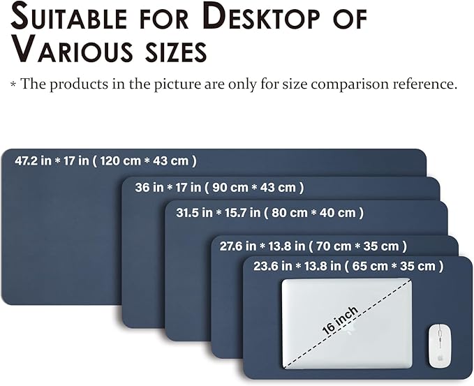 Leather Desk Mat - Non-Slip PU Desk Pad for Office and Home - Desk Organization and Accessories - Ideal for Large Mouse Pad and Desk Mats on Top of Desks (Dark Blue,31.5"x 15.7")
