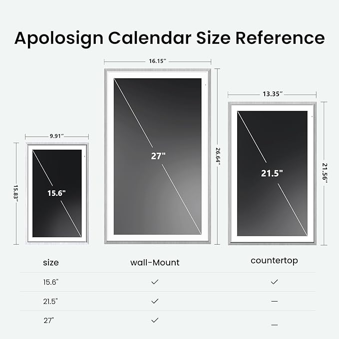 ApoloSign 21.5" Digital Calendar: Dual Mode Calendars with Google Play & Multi-calendar Sync, Electronic Planner & Chore Chart, Smart Touchscreen, Interactive Display for Family Schedules (Gray Wood, 21.5-inch)