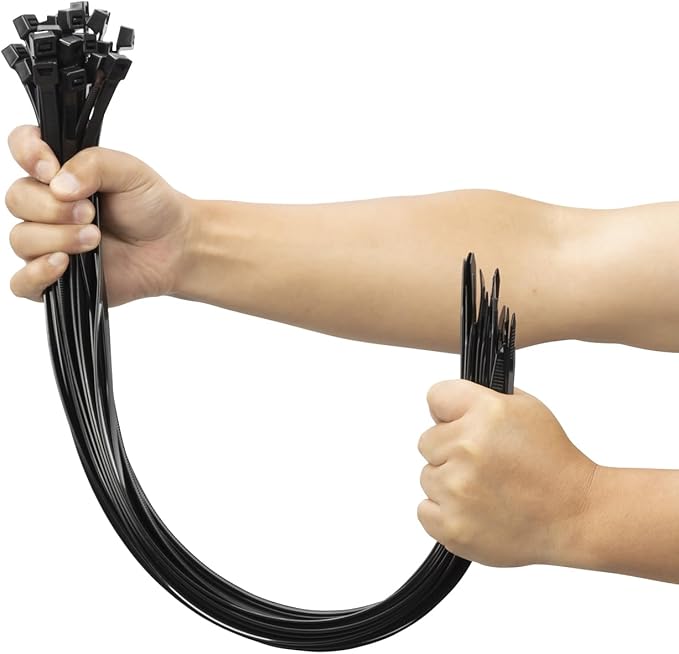 XINGO 24 inch Black Long Zip Ties Heavy Duty 100 PCS, 200LBS Ultra Strong Plastic Wire Ties, Large Cable Ties Extra Long Tie Wraps, Indoor and Outdoor UV Resistant