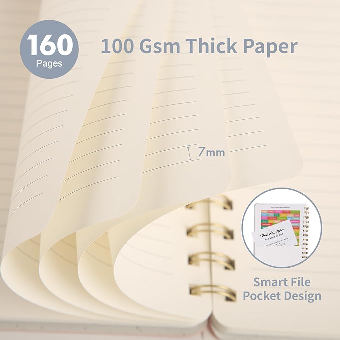 Spiral Notebook-5.75" x 8.125" College Ruled Journal with Inner Pockets and 160 Pages,PU Leather Cover Business Journal, Twin-Wire Binding Notebook Perfect for Office & Home School Supplies 6 pack Reefblue/Pink