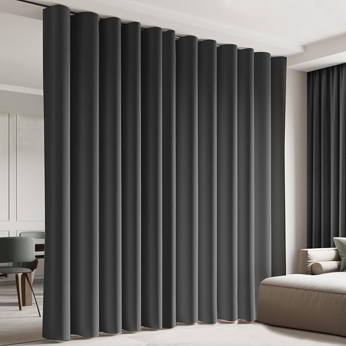 Cbsroro Room Divider Blackout Curtain Track Curtains Wall Dividers Panels Screen for Living Rooms Bedroom Office Privacy Partition Separation, W150 × L108 Inch,1 Panel, Black