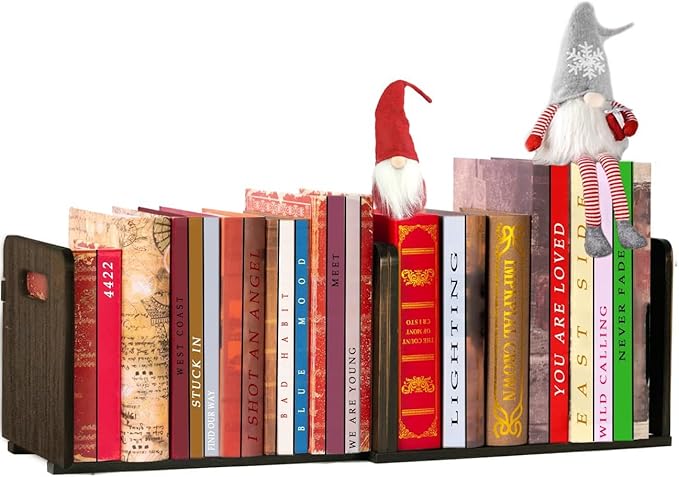 Fox Claw Desktop Bookshelf Expandable Desktop Organizer Counter Bookcase Desk Storage Organizer Display Shelf Rack for Office Supplies, Kitchen,Bathroom (Brown, 13.2“-24.4")