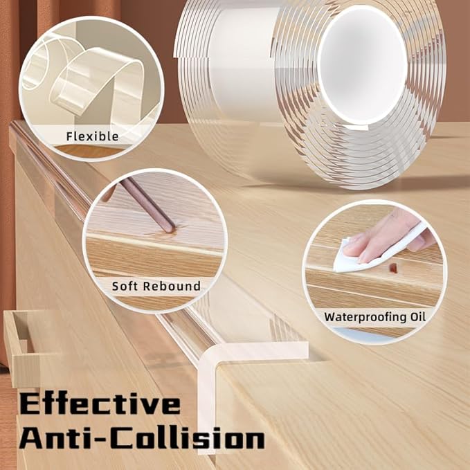 Clear Soft Corner Protectors for Furniture Strip,0.8 in x 13.12 FT,Sharp Edge & Table Bumper,Window Edge,Wall Protector, Soft Corner Guards Safe for Proof,Table Corner Protectors in Family,2 Rolls