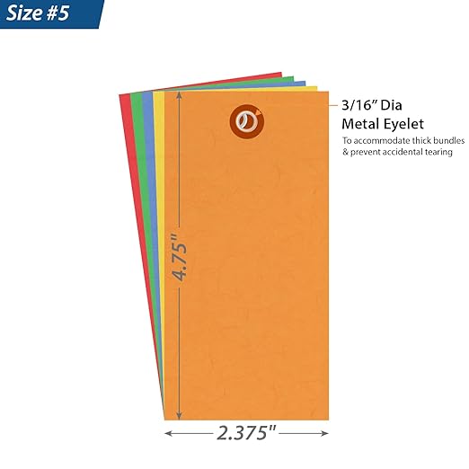 SmartSign (Pack of 100) 4.75 x 2.375 inch Multi Colored Blank Tyvek Shipping Tags with Metal Eyelets, Size #5, 8 mil Thick Tyvek