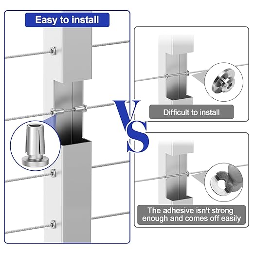 BLIKA Upgraded 20 Pack Stainless Steel Protector Sleeves for 1/8" 5/32" or 3/16" Deck Cable Railing, for Metal Posts, T316 Marine Grade, Cable Railing Protector Sleeves