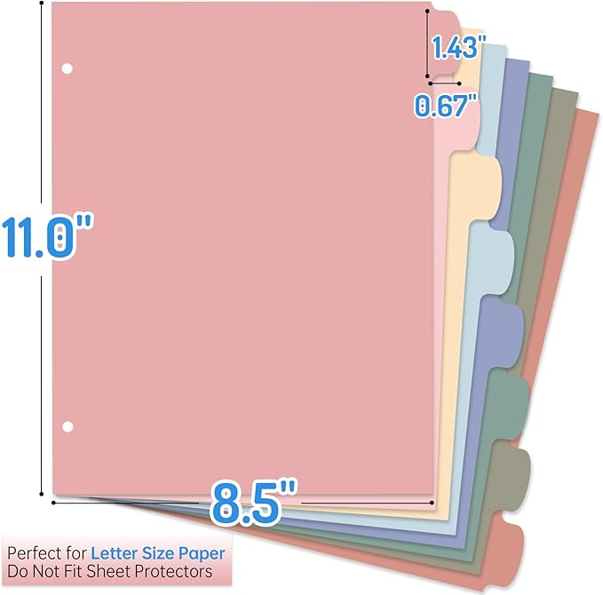 Forvencer 8-Tab Binder Dividers with Tabs, Big Tabs, Write&Erase Plastic Dividers for 3 Ring Binder, Binder Tabs for Organizers, 3 Ring Binder Dividers with Tabs for School Office (Muted, 1 Set)