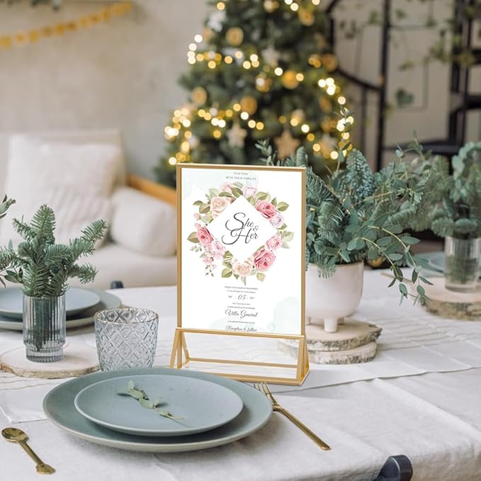 PPH-Sisy Acrylic Sign Holder 5x7 Gold Display Stand, Clear and Stable Table Plastic Paper Holder, Acrylic Frames for Home Office Shop Photo Frames Exhibition (6pcs)