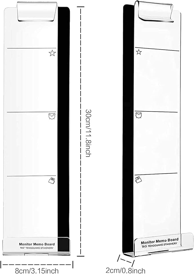 Multifunction Computer Monitor Memo Board - Transparent Computer Side Panel Memo Creative Monitor Side Panel with Phone Holder Suitable for Office Home Desktop，Left and Right (2pcs)