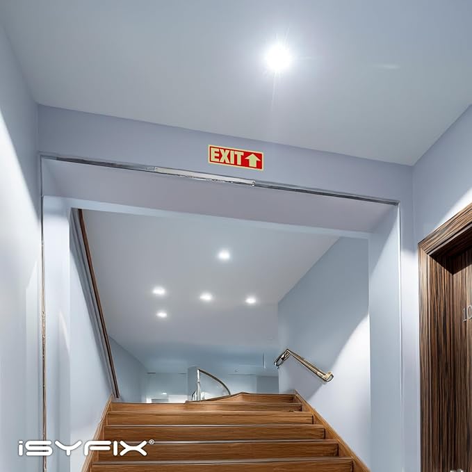 iSYFIX Exit Stickers Signs with Directional Up Arrow 6 Pack 12x4 Inch - Glow in the Dark Photoluminescent Vinyl for Office, School, Business, Warehouse - UV & Weather Resistant for Indoor/Outdoor Use