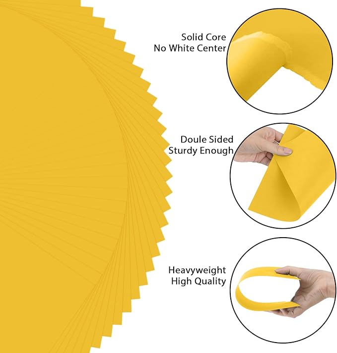 OcePor 200 Sheets Yellow Cardstock Paper, Colored Printer Paper 8.5 x 11, Card Stock Thick Construction for Craft,Scrapbook，Office Printing, Invitations, Certificates，92 lb/250gsm