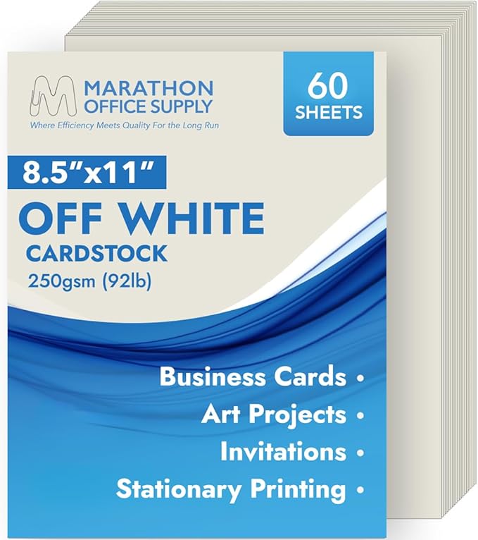 MOS Off-White Cardstock Paper 8.5 x 11 Inch (60 Sheets) — Heavyweight Cream Card Stock for Invitations, Menus, Certificates, Crafting, Business, Printer Compatible
