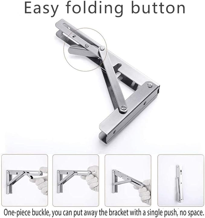 Folding Shelf Brackets, Max Load 300 lb, Heavy Duty Stainless Steel Collapsible Wall Mounted Shelf Brackets for Table, Space Saving DIY Bracket, Pack of 2 (2, 22 Inch)