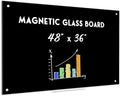 Black Dry Erase Board, 4' x 3' Magnetic Glass Whiteboard for Wall,48" x 36" Large Black Glass Magnetic Board with 1 Marker Tray and 3 Magnets for Office, Home, Classroom