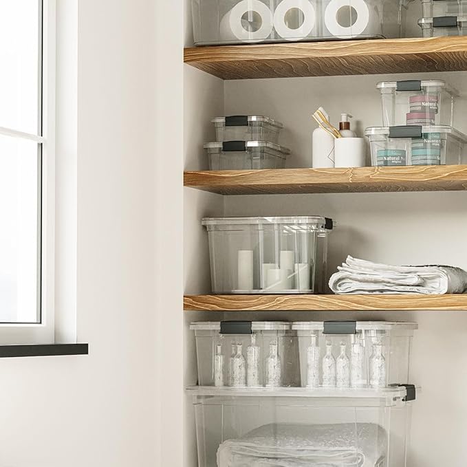 Superio Clear Storage Boxes with Lids, 2.4 Quart Plastic Container Bins for Organizing, Stackable Crates, BPA Free, Non Toxic, Odor Free, Organizers for Home, Office and Dorm,