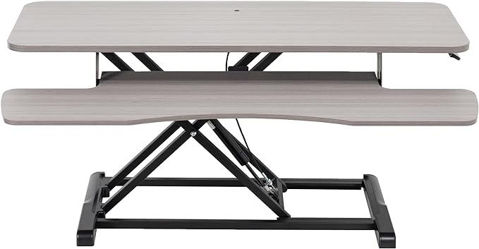 VIVO 42 inch Desk Converter, K Series, Height Adjustable Sit to Stand Riser, Dual Monitor and Laptop Workstation with Wide Keyboard Tray, Gray Top, Black Frame, DESK-V042KG
