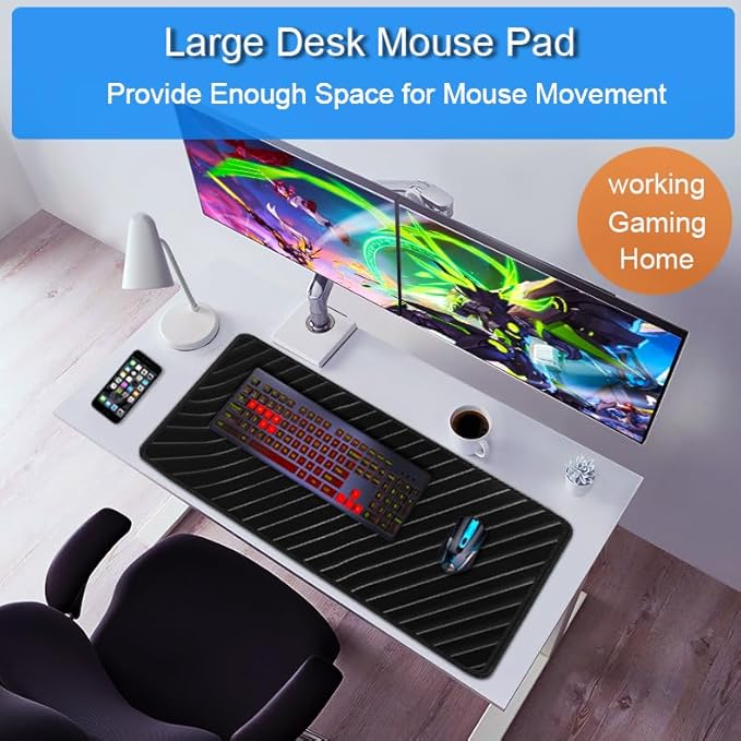 Large Mouse Pad, 31.5x15.7 inch Large Extended Computer Keyboard Mouse Mat, Water Resist Non-Slip Mousepad Rubber Base Long XXL Desk Mouse Pad for Work & Gaming, Office & Home, Grey Lines