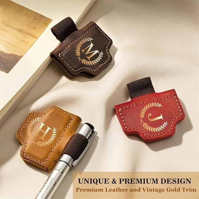 Personalized Mark Bookmark with Pen Holder, Leather Magnetic Book Marker 26 Letters,Custom Initials Page Marks, Gifts for Book Lovers Readers Men Women (Purple, W)