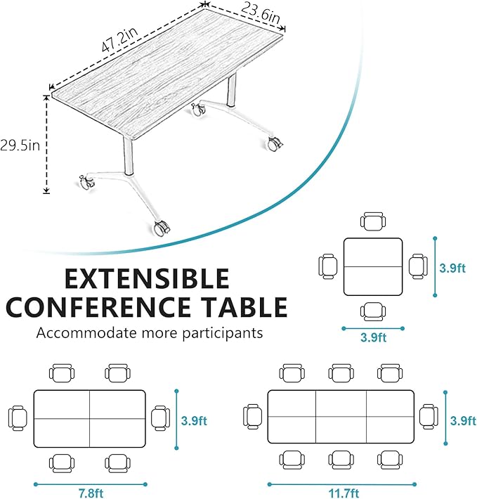 Goakwwuz Conference Room Table, Folding Conference Tables,Thicken Grey Tabletop,Flip Top Wooden Seminar Meeting Room Table for Conference Room Offices (10, Black+White, 47.2“)