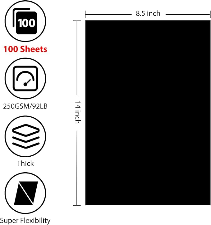 OcePor 100 Sheets Black Cardstock 8.5” x 14”, 92lb/250gsm Black Card Stock, Thick Card Stock Paper, Heavy Cardstock Paper for Printer, Resume, Scrapbooks, Art, Crafts, Business Cards