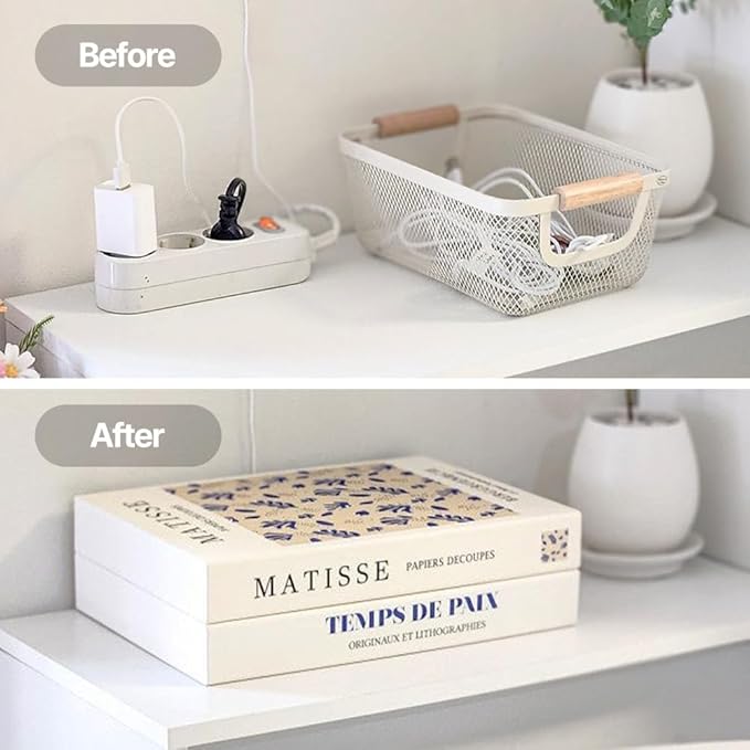 Book Shape Decorative Cable Management Box - Expandable Cable Organizer Box with Magnetic Closure for Home & Office (Modern Matisse, Standard)