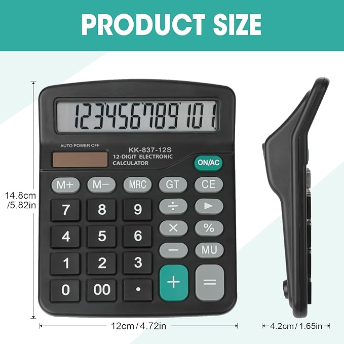 12 Pack Calculator Bulk, 12 Digits Calculators Desktop with Large LCD Display and Sensitive Butto, Solar and Battery Dual Power, Desk Calculator for Office, School, Home