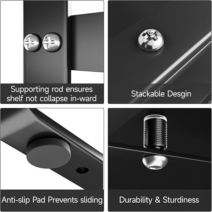 jkxoo 2Pack 16.5-27’’L Expandable Cabinet Shelf Organizers, Stackable Metal Shelves Extender for Kitchen Countertop Storage, Adjustable Spices Shelves Rack Stand for Cupboard Pantry, Black
