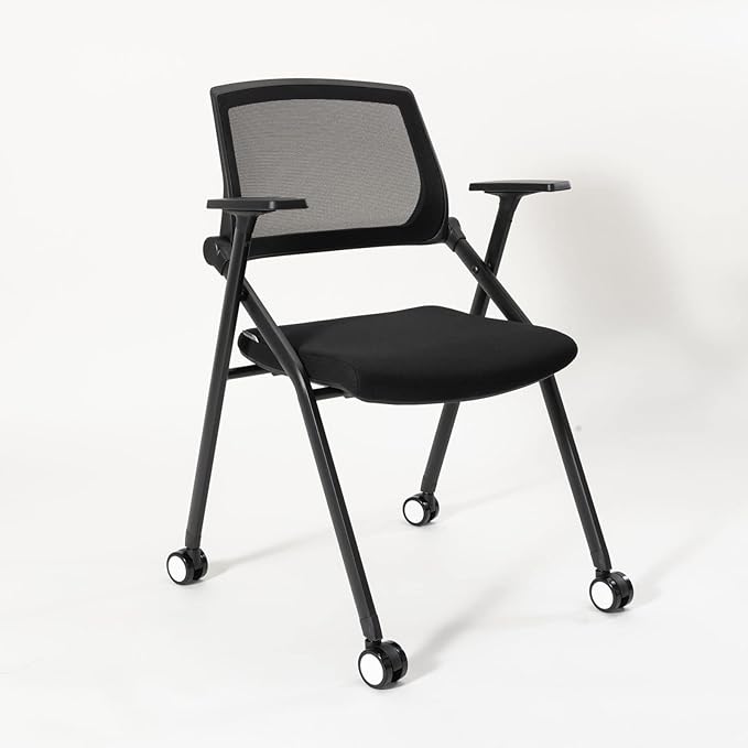 VACYOVKE 12 Pack Executive Office Chairs with Caster Adjustable Armrest Ergonomic Mid-Back Breathable Mesh Foldable Conference Reception Chair Set for Home School Waiting Room